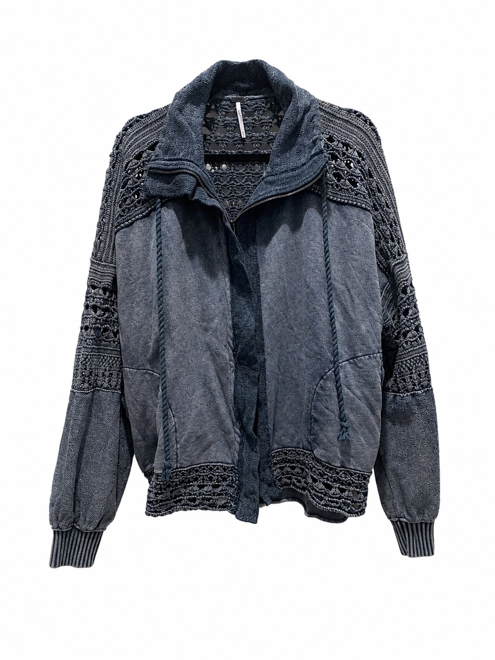 Free People Woven-Detail Jacket - Slate Blue